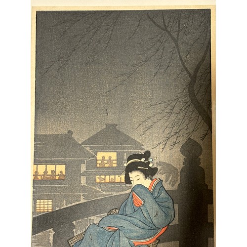 574 - Shotei (Hiroki Takahashi) (1871 - 1945), 2 Japanese colour woodblock prints, cold winter wind, and w... 