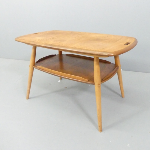 2049 - ERCOL - A mid-century elm model 457 Butler's tray two-tier coffee table. With maker's label. 74x45x4... 