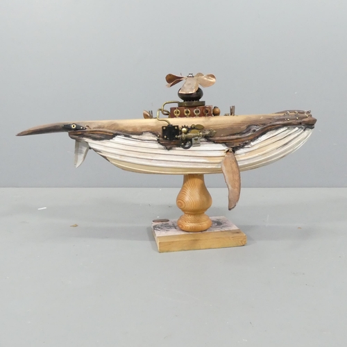 2056 - CLIVE FREDRIKSSON - A steampunk inspired sculpture of a whale. 60x35x30cm.