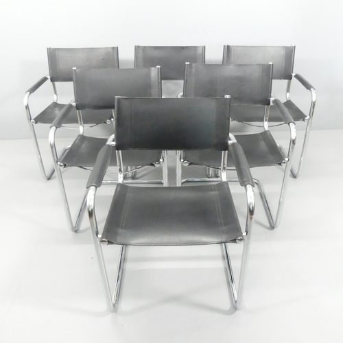 2057 - A set of six mid-century style cantilever arm chairs in the manner of Mart Stam S34, with black leat... 