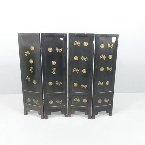 2068 - A Chinese black-lacquered four-fold screen, with gilt-painted and hardstone decoration. Each panel 2... 