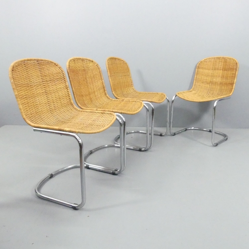 2073 - A set of four mid-century Italian rattan and chrome cantilever chairs.