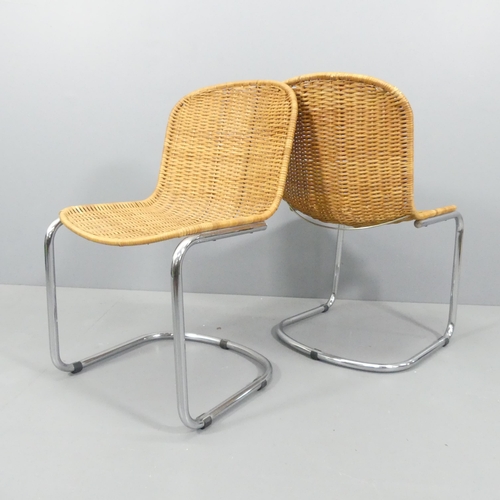 2073 - A set of four mid-century Italian rattan and chrome cantilever chairs.