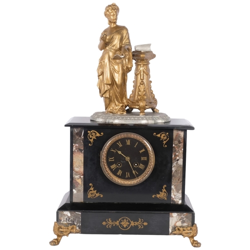 180 - A 19th century slate and marble mantel clock, the 8-day French striking movement surmounted by a Cla... 