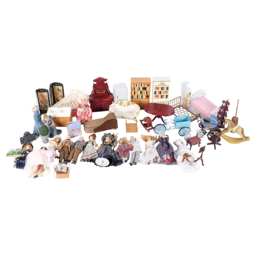 74 - A trayful of various doll's house furniture and figurines