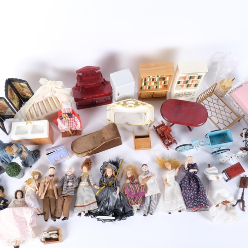 74 - A trayful of various doll's house furniture and figurines