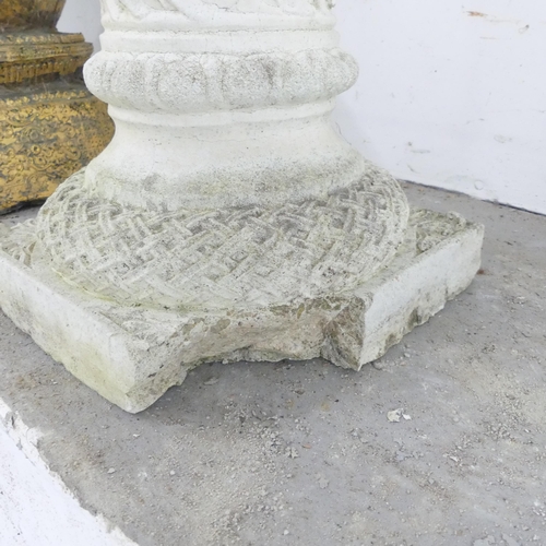 2669 - A weathered concrete two-section pedestal, with mosaic top. 42x80cm. A/F.