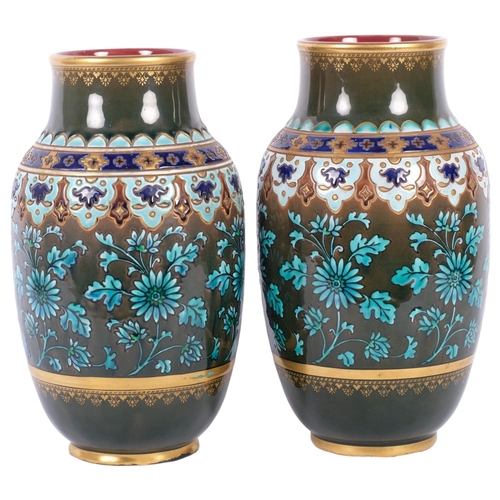 153 - A pair of 19th century  French Sarreguemines Majolica vases in Aesthetic design, with maker's marks ... 