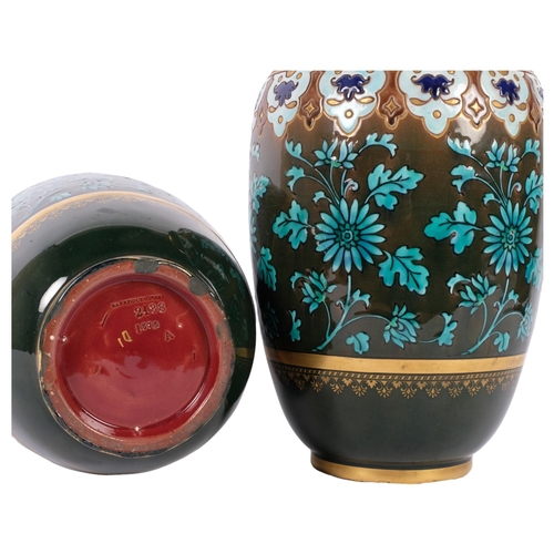 153 - A pair of 19th century  French Sarreguemines Majolica vases in Aesthetic design, with maker's marks ... 