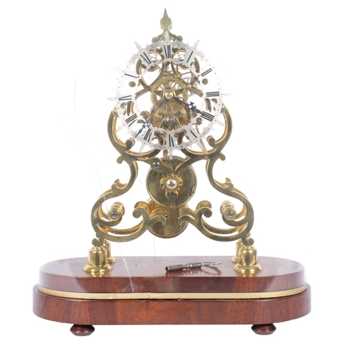 175 - An 8-day brass skeleton clock, with single fusee movement, silver chapter ring and Roman numerals, w... 