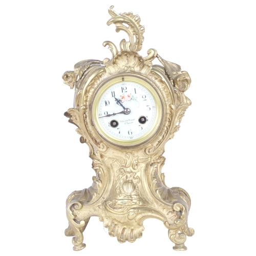 177 - A French brass-cased balloon mantel clock, with 8-day striking movement and painted dial, dial marke... 