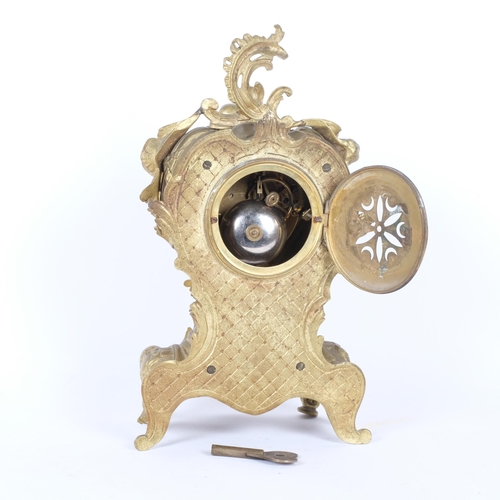 177 - A French brass-cased balloon mantel clock, with 8-day striking movement and painted dial, dial marke... 