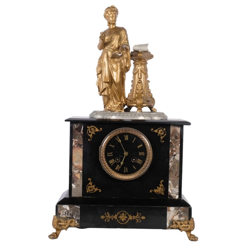 180 - A 19th century slate and marble mantel clock, the 8-day French striking movement surmounted by a Cla... 