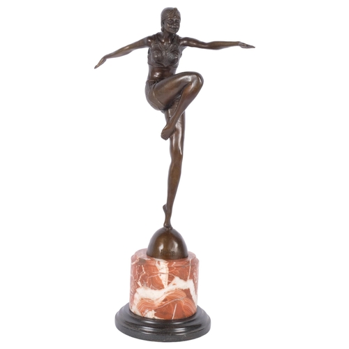 189 - An Art Deco style bronze study of a dancing figure, on marble stand, H56cm