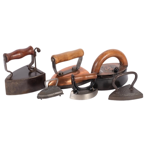 206 - A collection of 6 Antique pressing irons, including the Diamond Club Box iron, a sensible no. 6 iron... 