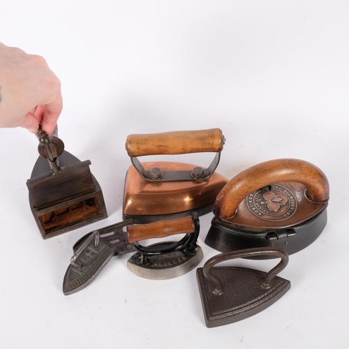 206 - A collection of 6 Antique pressing irons, including the Diamond Club Box iron, a sensible no. 6 iron... 