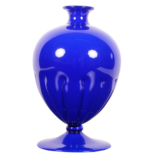 308 - CENEDESE, MURANO, ITALY - a 1950s cobalt blue glass vase of waisted form, signed to the base, H23.5c... 