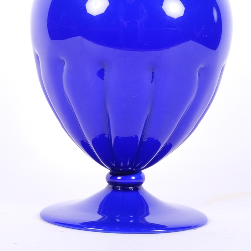 308 - CENEDESE, MURANO, ITALY - a 1950s cobalt blue glass vase of waisted form, signed to the base, H23.5c... 