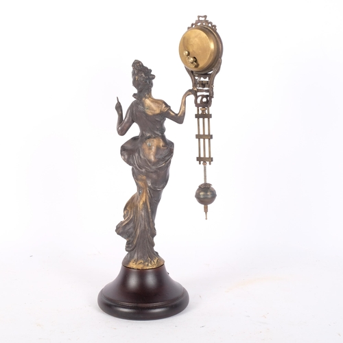 320 - An Art Nouveau style bronze figural mystery clock, H34cm