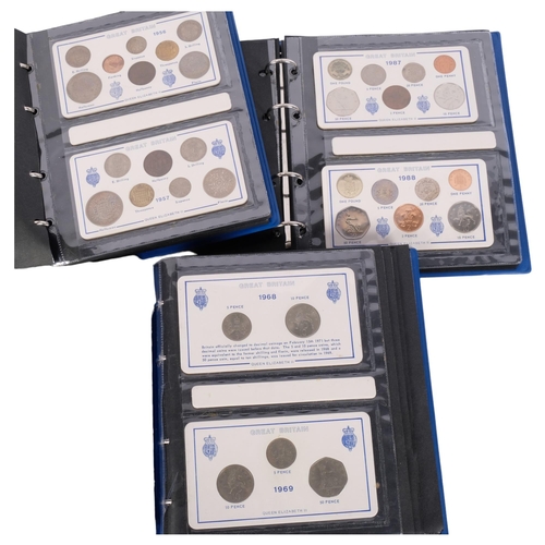 327 - 3 albums of Queen Elizabeth II British coin gift sets, date range 1953 to 1990