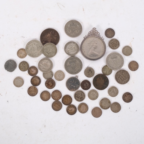 335 - A small tray of pre-1946 English silver coins, Victorian half penny, etc