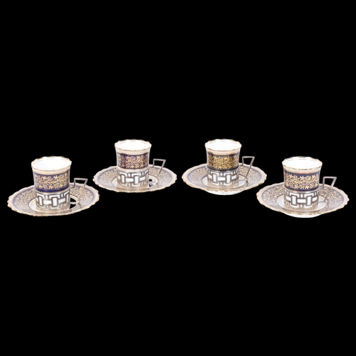 337 - AYNSLEY ENGLAND FINE BONE CHINA - a group of 4 silver-mounted coffee cans and saucers, can and mount... 