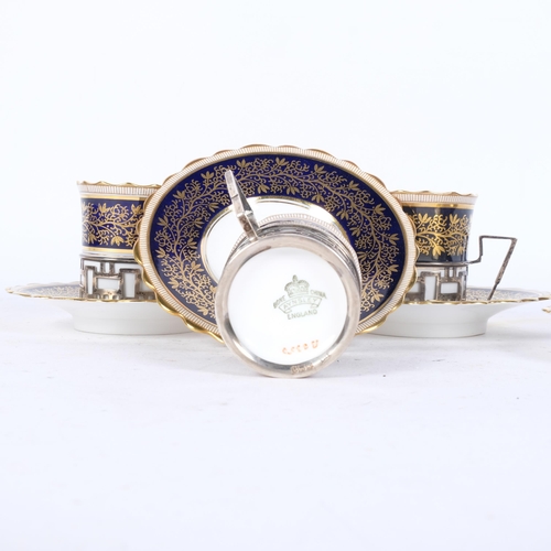 337 - AYNSLEY ENGLAND FINE BONE CHINA - a group of 4 silver-mounted coffee cans and saucers, can and mount... 