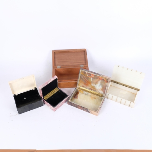 342 - A group of various boxes, including a white marble box with gold gilt decoration, L15cm, and 2 other... 