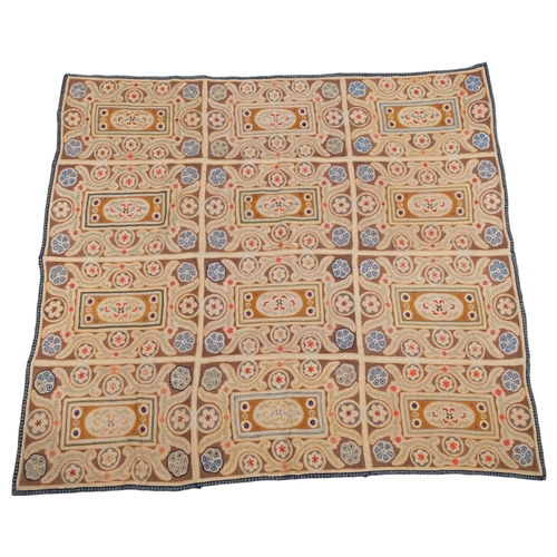 343 - A beautifully embroidered hand-stitched throw, with floral decorated panels, fantastic vibrant colou... 