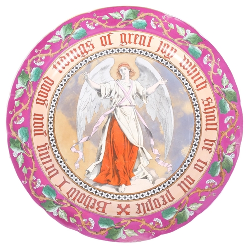 345 - A Victorian Copeland Christmas charger, printed and painted with the Archangel Gabriel, inscribed 