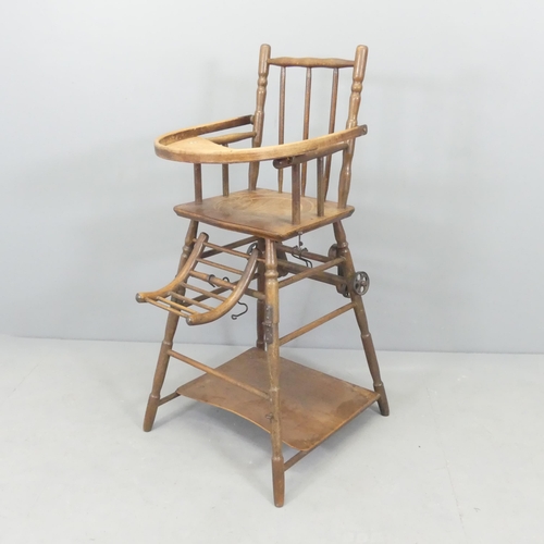 2687 - A 19th century Baumann bentwood metamorphic child's high chair with decorative embossed tray and col... 