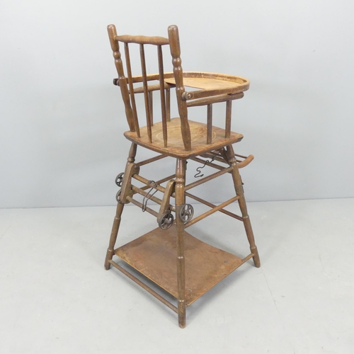 2687 - A 19th century Baumann bentwood metamorphic child's high chair with decorative embossed tray and col... 