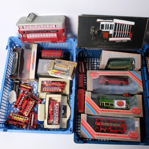 137 - A group of loose and boxed diecast vehicles, all associated with buses, including many boxed Exclusi... 