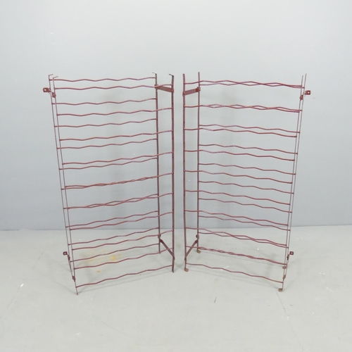 2682 - A pair of painted metal wire-work bottle racks. 54x100x50cm.