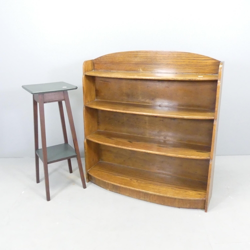 2683 - A mid-century teak waterfall open bookcase, 91x98x28cm, and a painted Arts & Crafts style jardiniere... 