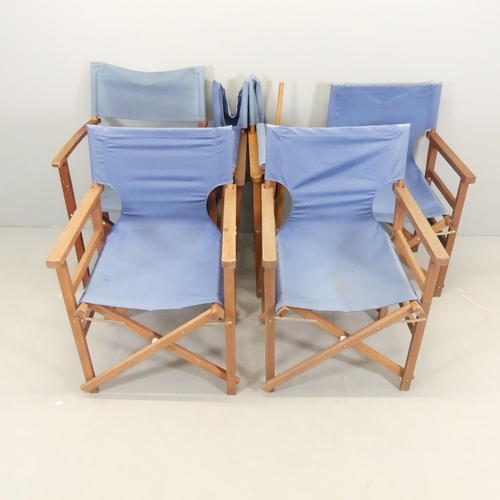 2685 - A set of five teak framed director's folding garden chairs, and another similar. (6)