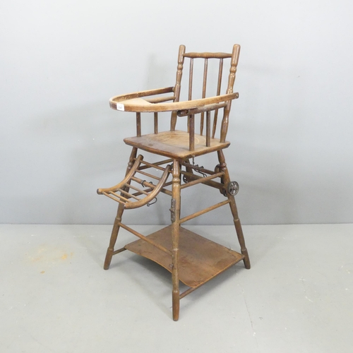 2687 - A 19th century Baumann bentwood metamorphic child's high chair with decorative embossed tray and col... 