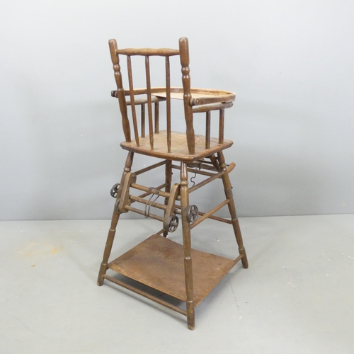 2687 - A 19th century Baumann bentwood metamorphic child's high chair with decorative embossed tray and col... 