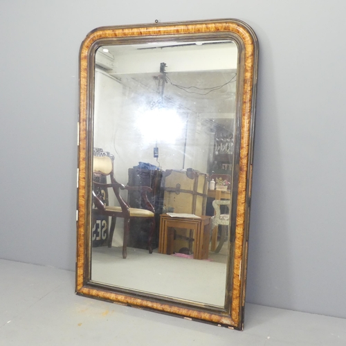 2701 - A Victorian walnut and ebonised  overmantle mirror. 96x145cm