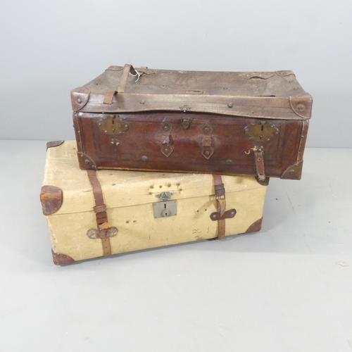 2710 - Two vintage leather trunks. Brown leather dimensions 90x34x52cm.