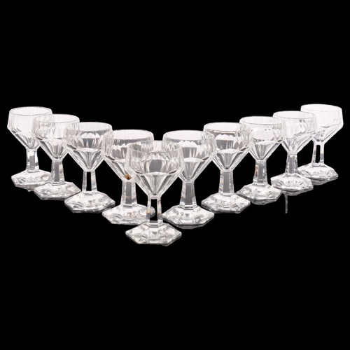 356 - A group of 10 unmarked cut-glass goblets, with ornate hexagonal base, H13cm