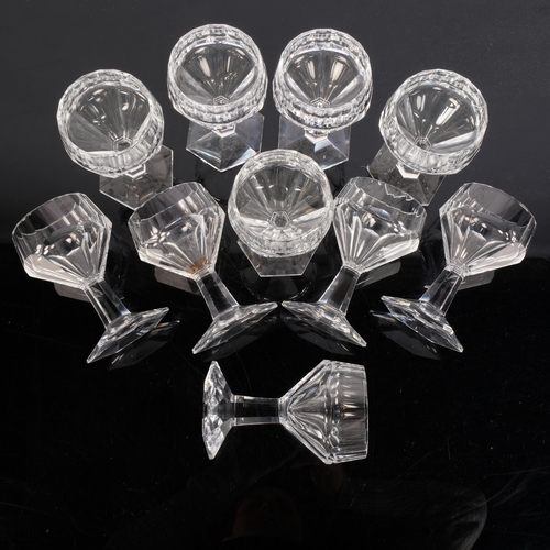 356 - A group of 10 unmarked cut-glass goblets, with ornate hexagonal base, H13cm