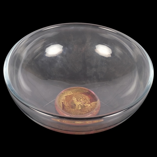 360 - THOMAS GOODE - a large hand-blown glass centrepiece bowl, with pink glass solid base, signed to base... 