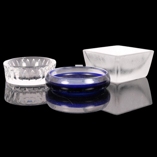 363 - A group of 3 Orrefors glass dishes, including a frosted glass square dish, 15cm square, all signed t... 