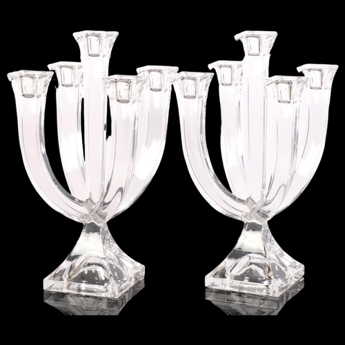 366 - A pair of 5-armed lead crystal candlesticks, designed by Marc Aurel for Nachtmann, marked to the und... 