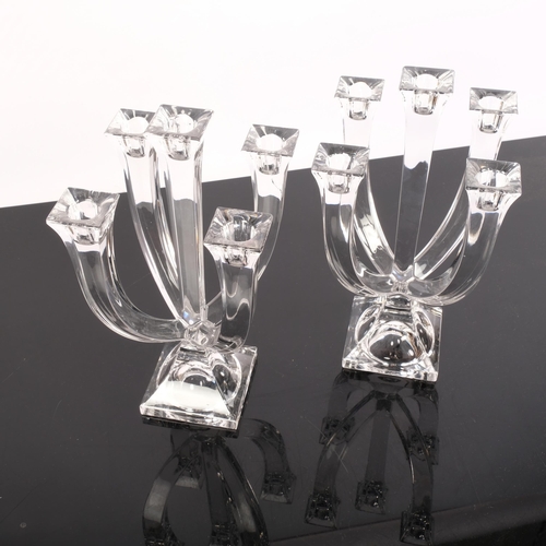 366 - A pair of 5-armed lead crystal candlesticks, designed by Marc Aurel for Nachtmann, marked to the und... 