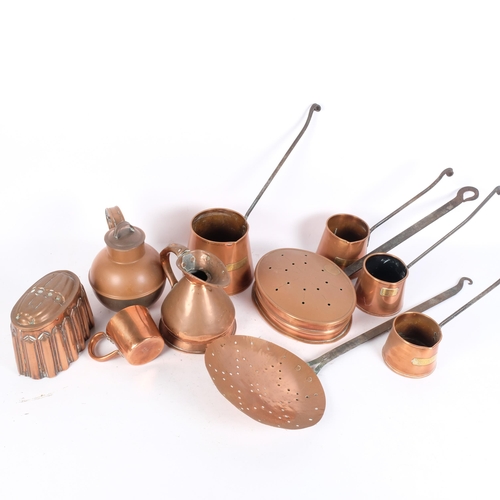 380 - A graduated set of copper cider ladles, a copper jelly mould, marked CM450, an unmarked copper water... 