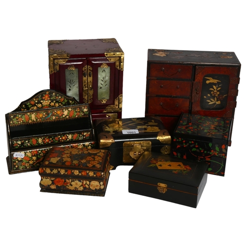 1001 - A collection of various Oriental boxes, desk stand etc (7)