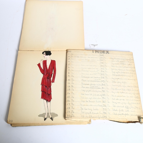 1005 - An album Circa 1927 showing a selection of ladies fashions, drawing/watercolours