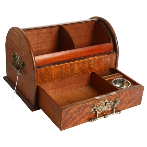 1006 - An early 20th century oak tambour-top desk stationery box, W28cm